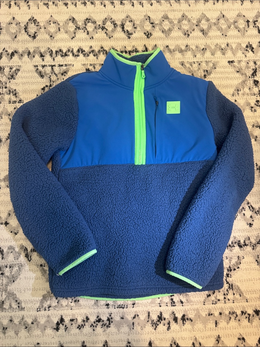 Under Armour Youth Large - Blue and Neon Green Half-Zip Fleece Jacket